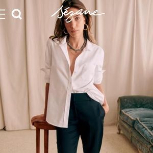 Sezane Classic Staple white button down top tomboy shirt 38 6 medium
